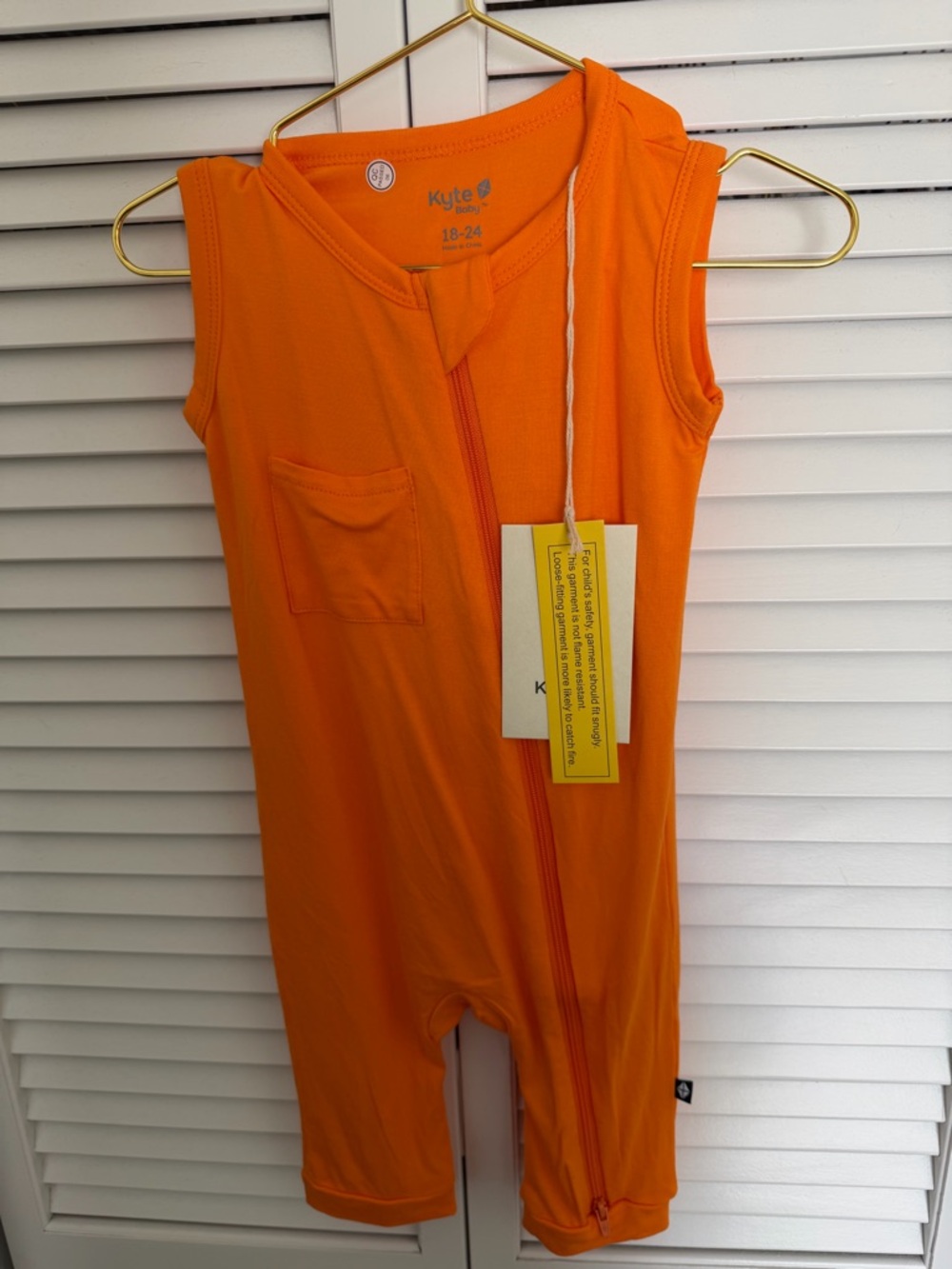 Kyte BABY Orange Sleeveless Zip Romper with Pocket